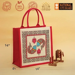 Jute Cottage Madhubani Fish Shopping Zipper bag 14x14x8 - B-307